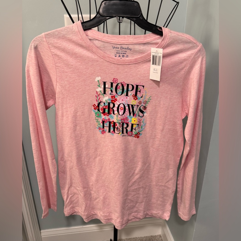 Vera Bradley Pink “Hope Grows Here” long sleeve t shirt Women’s Small S Flowers